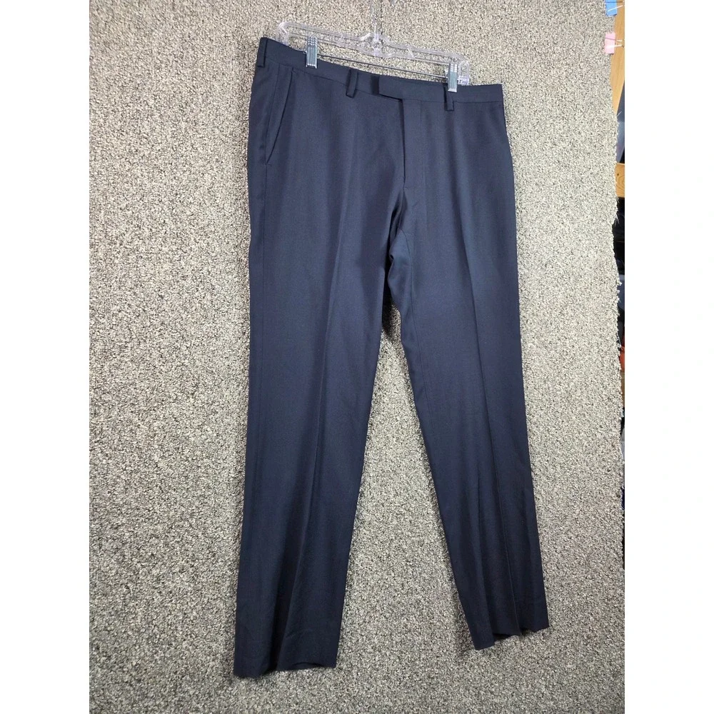 Banana Republic Dress Pants Mens 33x30 Navy Blue 100% Wool Flat Front Trousers